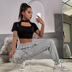 с разрезом Одноцветный Повседневный Футболки Shein