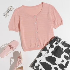 Пуговица Одноцветный Повседневный Кардиганы Shein