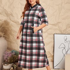 Карман Клетчатый Повседневный Платья размер плюс Shein