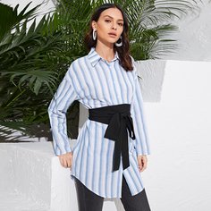 Пояс Полосатый Повседневный Блузы Shein