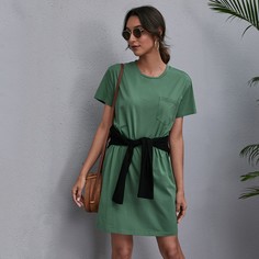 Однотонное платье с карманом без пояса Shein