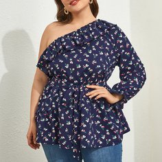 Блузка размера плюс с одним плечом и цветочным принтом Shein
