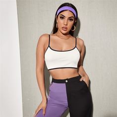 Короткий топ с контрастной отделкой Shein