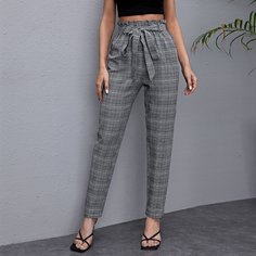 Брюки в клетку с поясом Shein