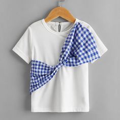Футболка в клетку с бантом для девочек Shein