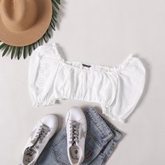 Оборка Одноцветный Бохо Блузы Shein