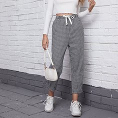 Брюки в клетку на кулиске Shein