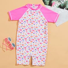 Слитный купальник с принтом рыбы для девочек Shein
