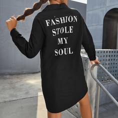 Пуговица Лозунг Повседневный Платье Shein