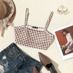 Укороченный топ в клетку на подтяжках Shein