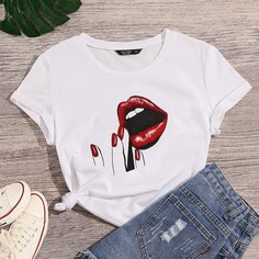 Объект Повседневный Футболка размера плюс Shein