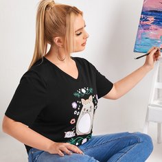 Топ размера плюс с оригинальным принтом Shein
