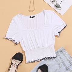 Волнистый край Повседневный Футболки Shein