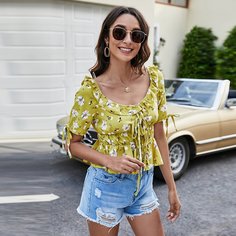 С оборками цветочный Бохо Женские топы Shein