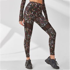 Контрастная сетка Принт Спортивные леггинсы Shein