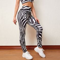 Спортивные леггинсы с зебровым принтом Shein