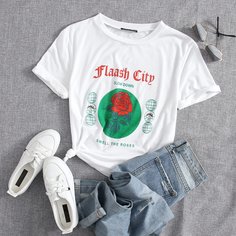 Цветочный Повседневный Футболки Shein