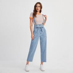 Джинсовый комбинезон на регулируемых подтяжках с карманом Shein