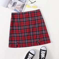 Юбка в клетку с разрезом Shein