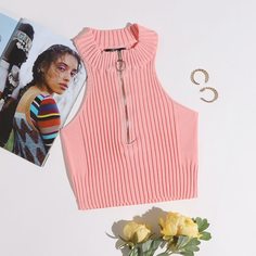 Трикотажный топ на молнии Shein