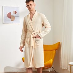 Мужской халат с карманом и поясом Shein
