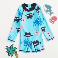 Слитный купальник с мультипликационным принтом для мальчиков Shein