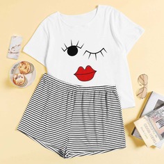 Полосатый милый Пижама размер плюс Shein