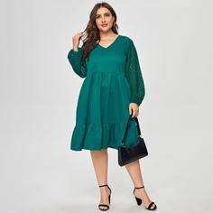 С оборками Одноцветный Повседневный Платья размер плюс Shein