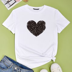 Сердечко Повседневный Футболки Shein