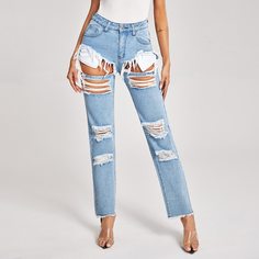 Рваные джинсы на молнии Shein