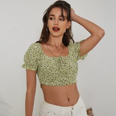 с оборками цветочный Бохо Блузы Shein