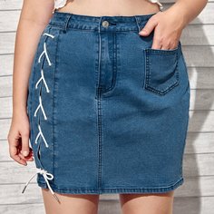 Джинсовая юбка на шнуровке с карманом размера плюс Shein