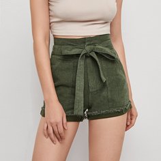 Джинсовые шорты с высокой талией и поясом Shein