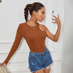 Однотонная трикотажная футболка с одним рукавом Shein
