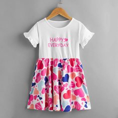 Платье с принтом сердечка для девочек Shein