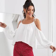 Однотонная блузка с открытыми плечами Shein