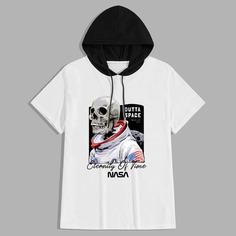 Мужская футболка с капюшоном на кулиске и мотивом черепа Shein