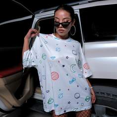 Длинная футболка с принтом "галактика Shein