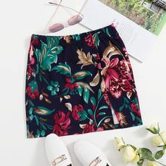 Прямая юбка с разрезом и цветочным принтом Shein