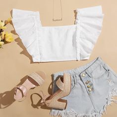 Кроп топ с оборкой Shein