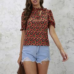 с оборками Цветочный Бохо Блузы Shein