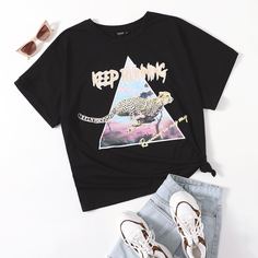 Животный Повседневный Футболка размера плюс Shein