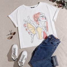 Топ размера плюс с принтом персонажа Shein