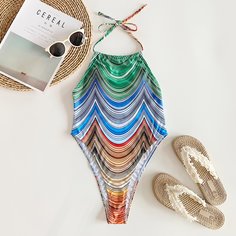Слитный купальник с высоким разрезом и принтом Shein