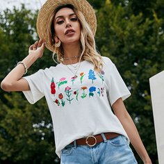 Вышивка Растения Повседневный Футболки Shein