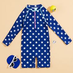 Слитный купальник с принтом звезды и молнией для девочек Shein