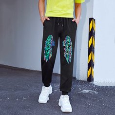 Мужские спортивные брюки на кулиске с принтом крыльев Shein