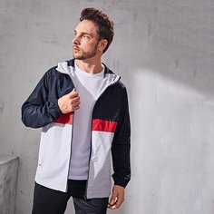 Мужская контрастная спортивная куртка на молнии с капюшоном Shein