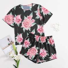 Со цветочками Повседневный Пижама размер плюс Shein