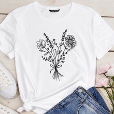 Цветочный Повседневный Футболки Shein